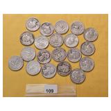 Twenty Mixed Washington Silver Quarters