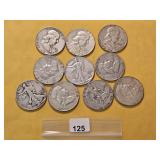 Ten US Silver Dollars