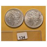 Two AU Morgan Silver Dollars