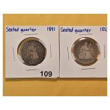 Two Seated Liberty Silver Quarters