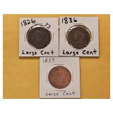 Three Circulated Coronet Head Large Cents