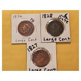 Three Circulated Coronet Head Large Cents
