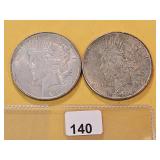 Two Peace Silver Dollars