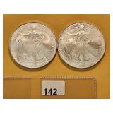 Two GEM BU American Silver Eagles