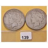 Two 1922 Peace Silver Dollars