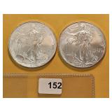 Two GEM BU American Silver Eagles