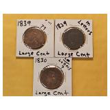 Three Circulated US Large Cents