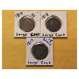 Three Circulated Coronet Head Large Cents