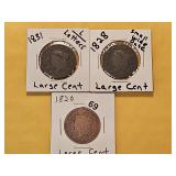 Three Circulated Coronet Head Large Cents