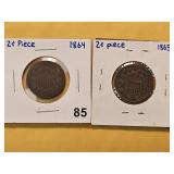 Two Circulated 2-Cent Pieces