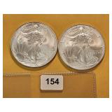 Two GEM BU American Silver Eagles