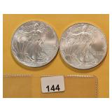 Two GEM BU American Silver Eagles