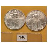 Two GEM BU American Silver Eagles