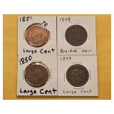 Four Circulated Braided Hair Large Cents