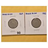 Two Circulated Shield Nickels