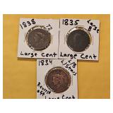 Three Circulated Coronet Head Large Cents