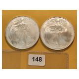 Two GEM BU American Silver Eagles