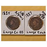 1834 and 1837 Coronet Head Large Cents
