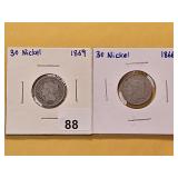 Two Circulated 3 Cent Nickels