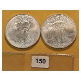 Two GEM BU American Silver Eagles