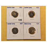Four Seated Liberty Silver Dimes