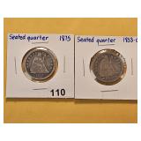 Two Seated Liberty Silver Quarters