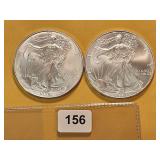 Two GEM BU American Silver Eagles
