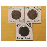 Three Circulated Coronet Head Large Cents
