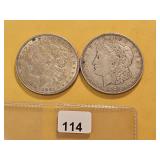 Two 1921-D Morgan Silver Dollars
