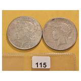 Two Peace Silver Dollars