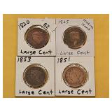 Four Circulated US Large Cents