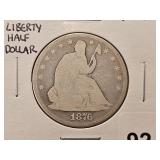 1876 Seated Liberty Silver Half Dollar