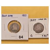 Two Circulated Capped Bust Silver Dimes