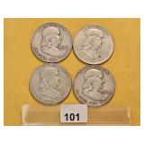 Four Franklin Silver Half Dollars