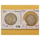 Two Panama Silver Half Balboas