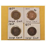 Four Circulated US Large Cents