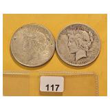 Two Peace Silver Dollars