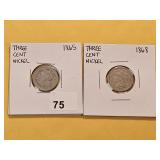 Two Circulated 3-Cent Nickels