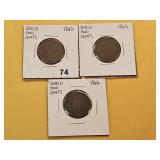 Three Circulated 2-Cent Pieces