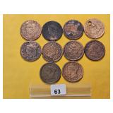 Ten Circulated US Large Cents