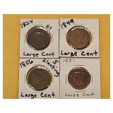 Four Circulated US Large Cents