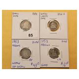 Four Circulated US Silver Dimes
