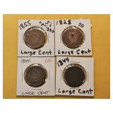 Four Circulated US Large Cents