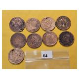 Nine Circulated US Large Cents