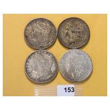 Four Circulated Morgan Silver Dollars