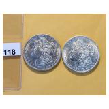 Two AU Morgan Silver Dollars