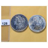 Two AU Morgan Silver Dollars