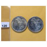Two AU Morgan Silver Dollars