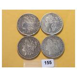 Four Circulated Morgan Silver Dollars