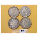 Four Circulated Morgan Silver Dollars
